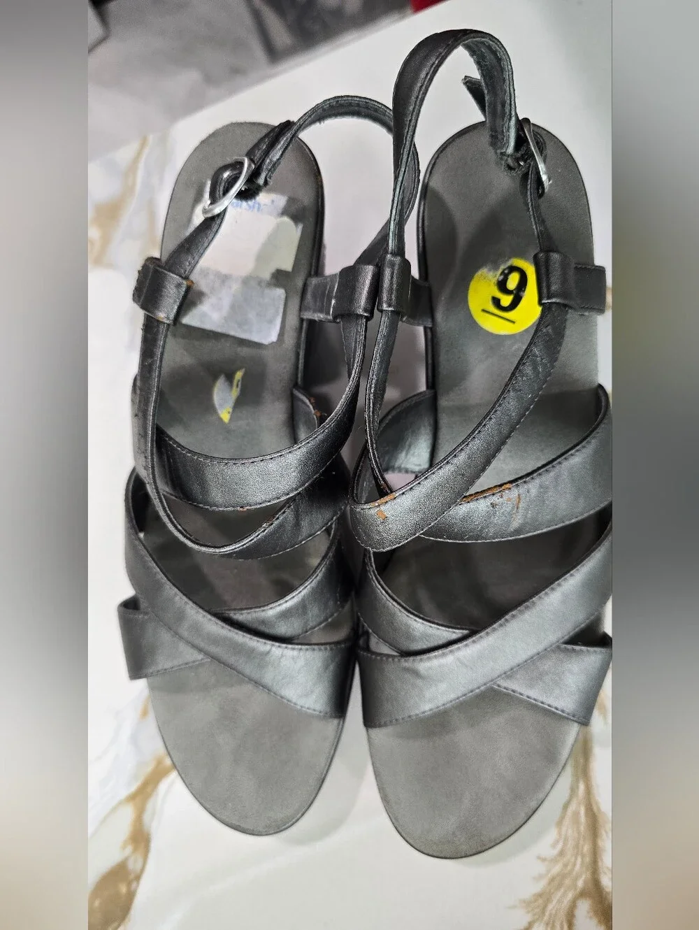 Women's Black Wedge Sandals with Strappy Design